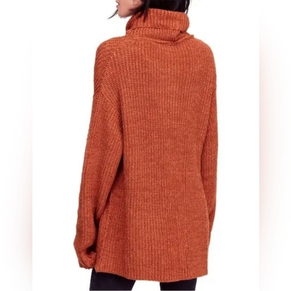 ▶️ Free People ◀️ Eleven Burnt Orange Cowl Neck Oversized Chunky Knit Sweater - Picture 4 of 16
